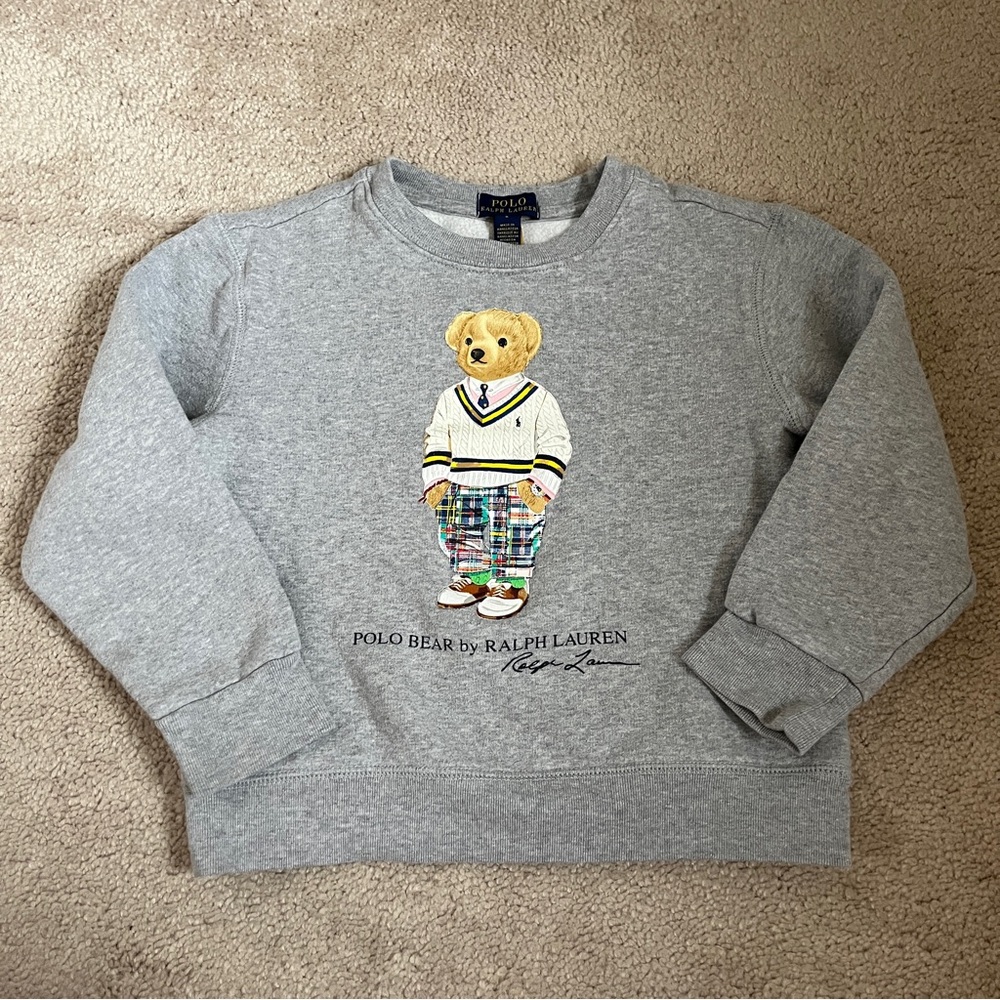 Polo by Ralph Lauren Gray Polo Bear Fleece Sweatshirt Crewneck size 6